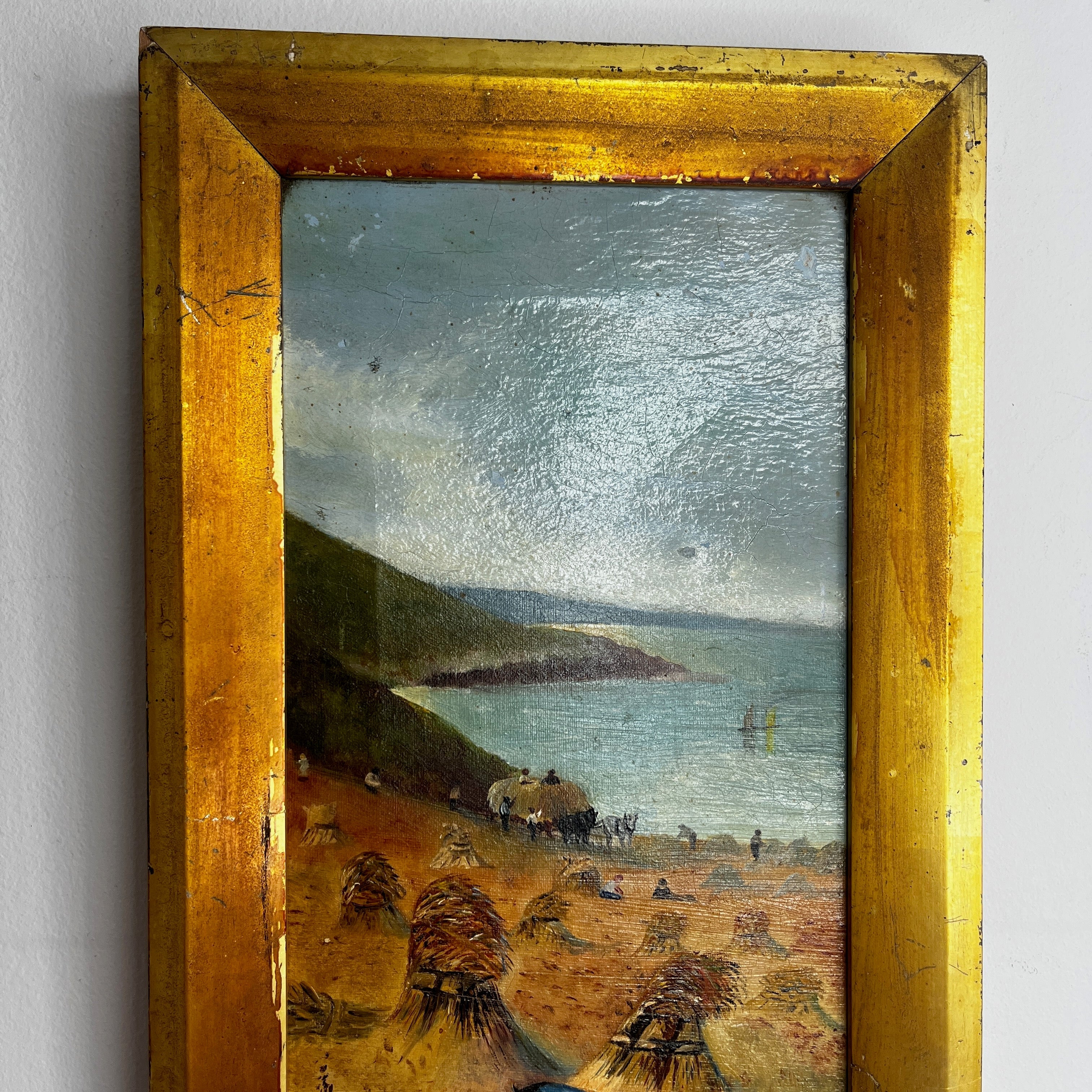 Vintage Oil on Canvas of a Coastal Scene in a Gold Coloured Frame