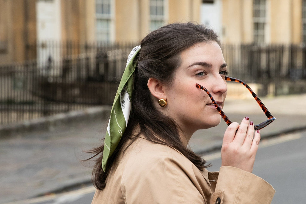Evergreen Cow Parsley Scarf (Small) - 100% Silk
