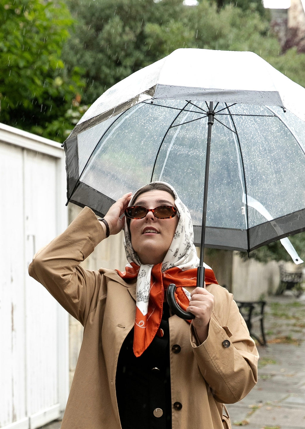 Burnt Orange Cow Parsley Scarf (Large) - 100% Silk
