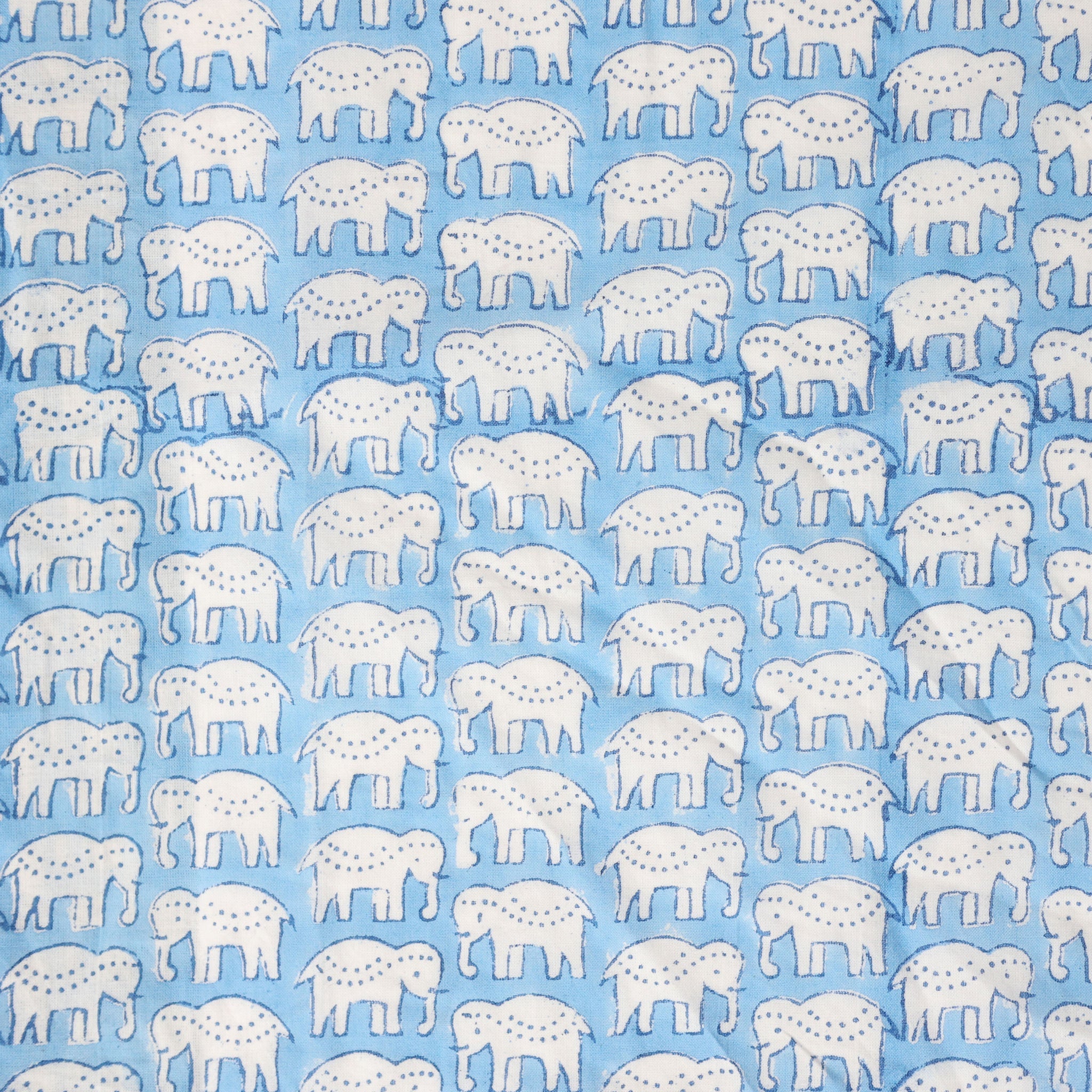Blue elephant wash bag block print cotton with waterproof lining