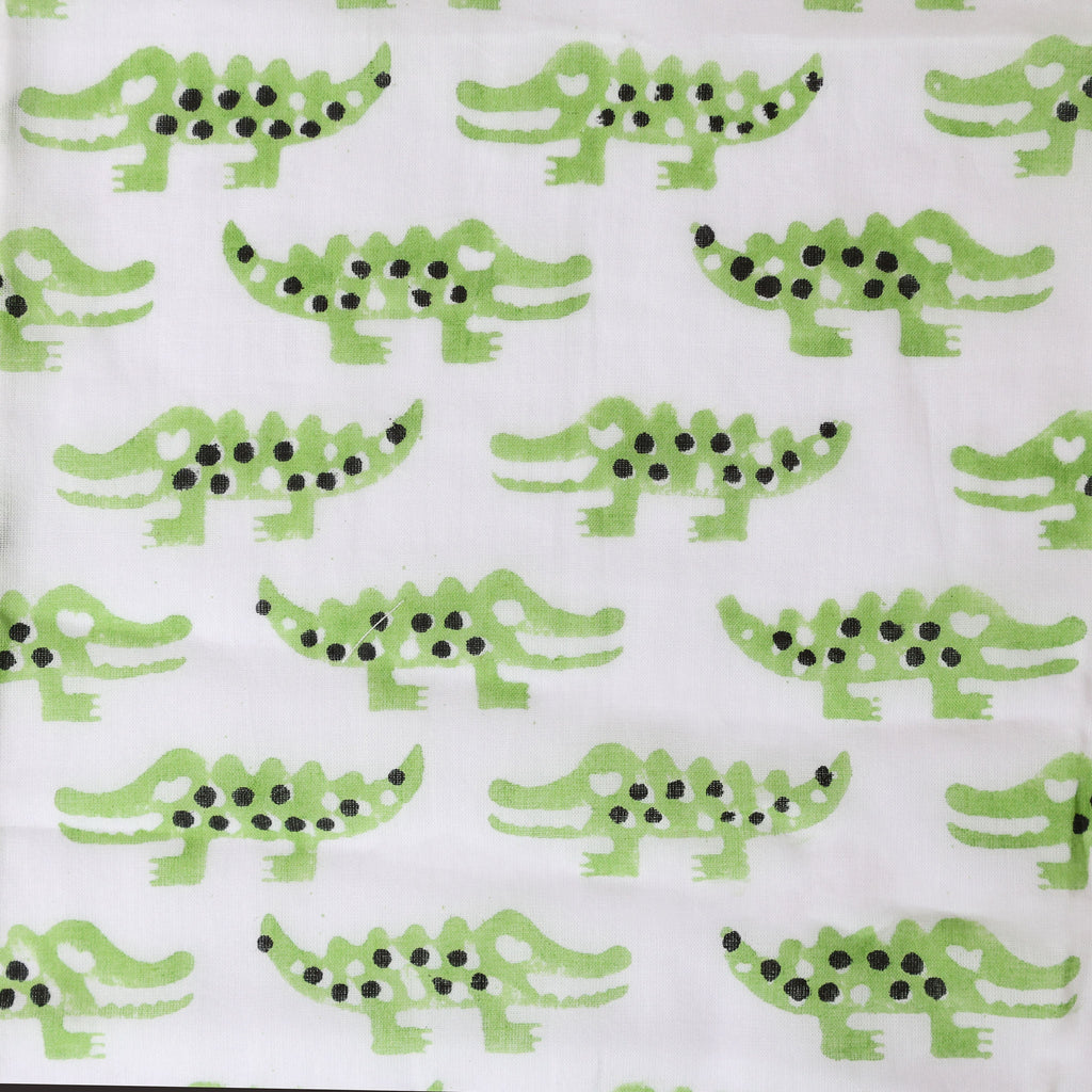 Crocodile wash bag block print cotton with waterproof lining