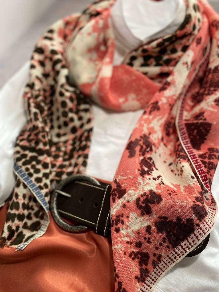 Peach Leopard - Fine Wool Scarf/Wrap