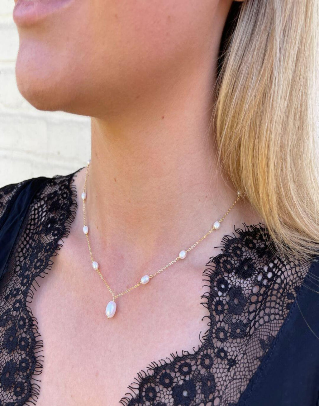 Helena Gold and Pearl Drop Necklace