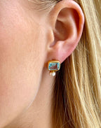 Pearl & Blue Topaz Stud Earrings