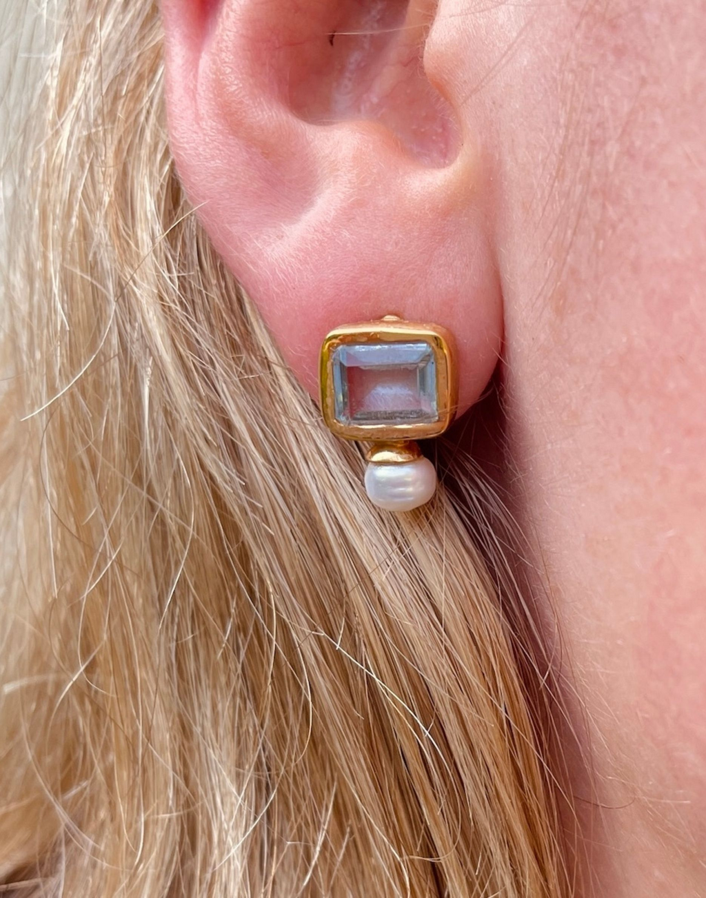 Pearl & Blue Topaz Stud Earrings