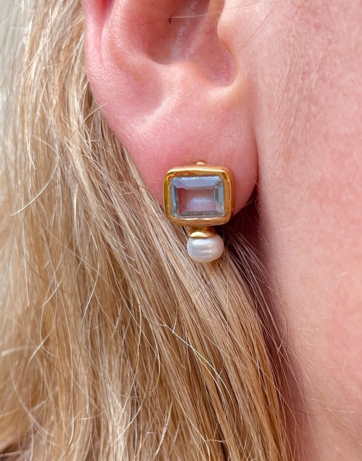 Pearl & Blue Topaz Stud Earrings