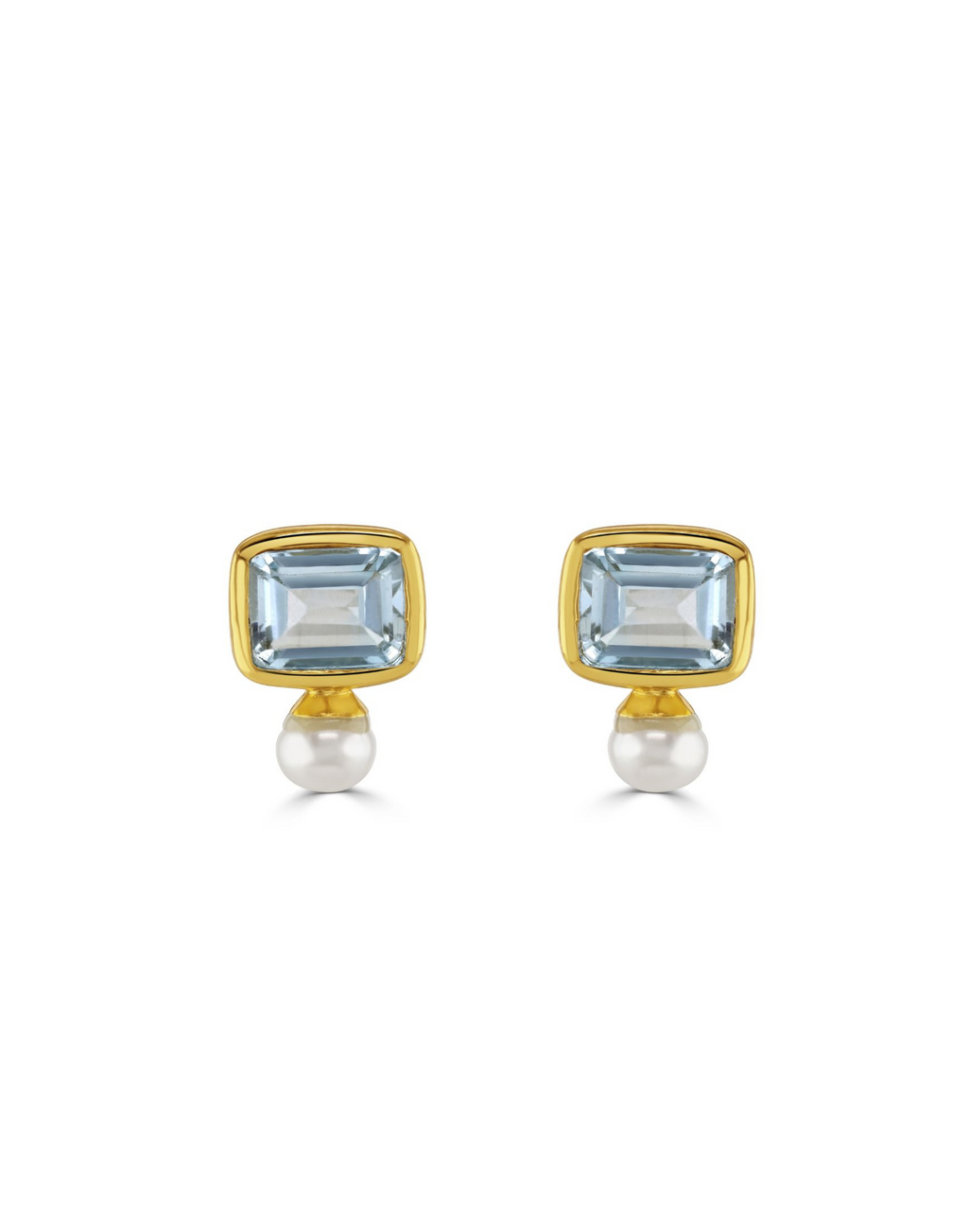 Pearl & Blue Topaz Stud Earrings