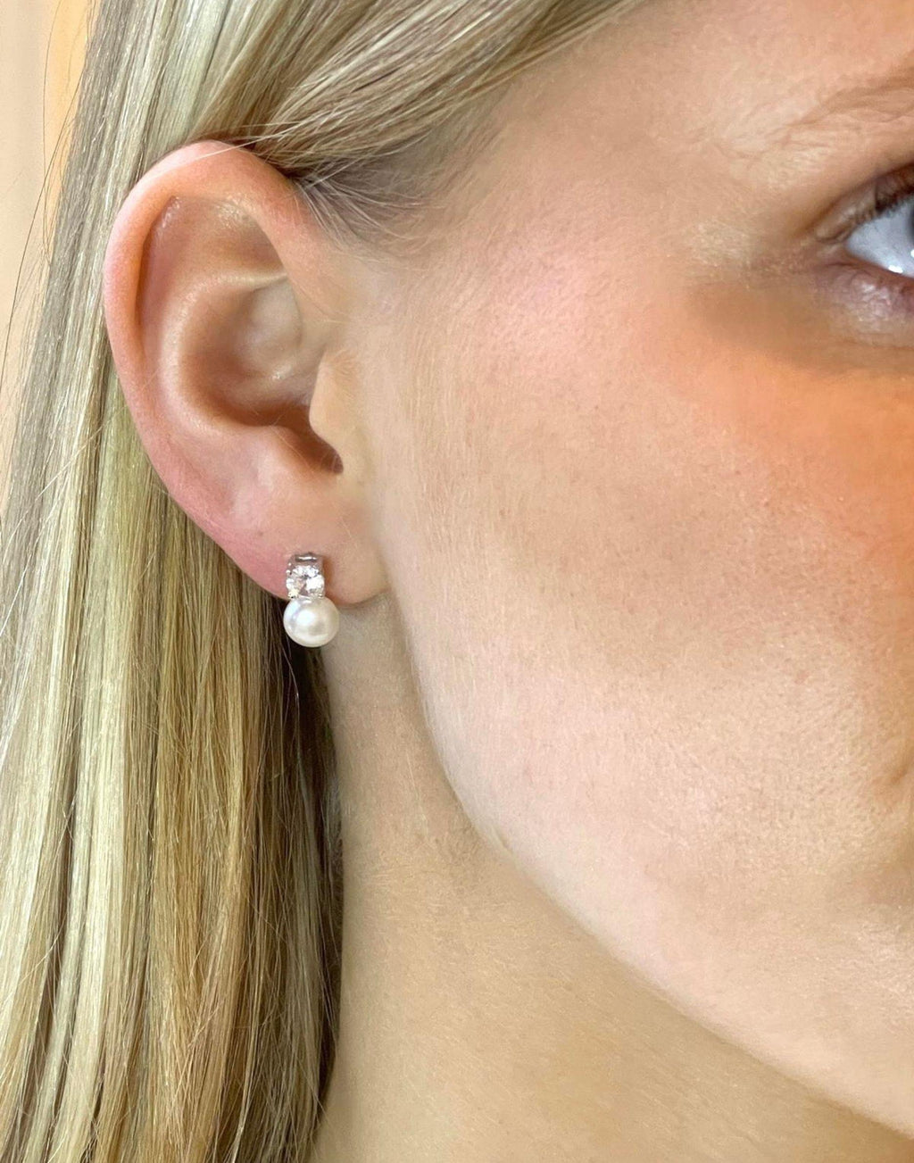 Pearl and CZ Stud Earrings