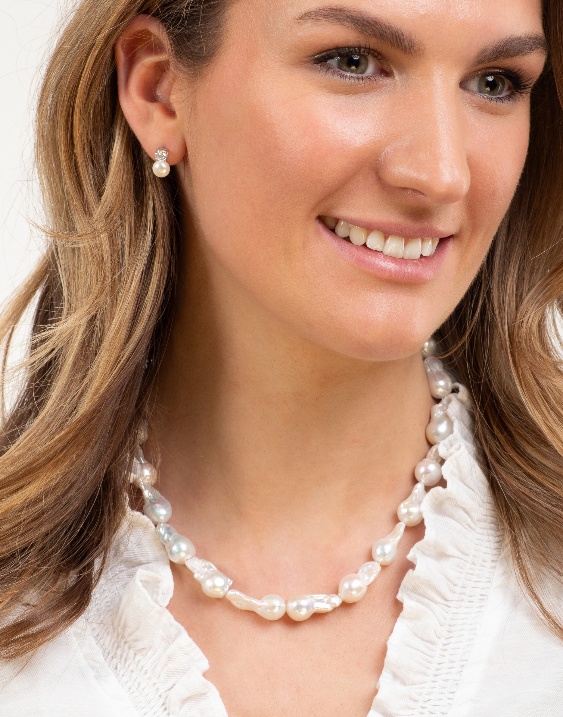 Pearl and CZ Stud Earrings