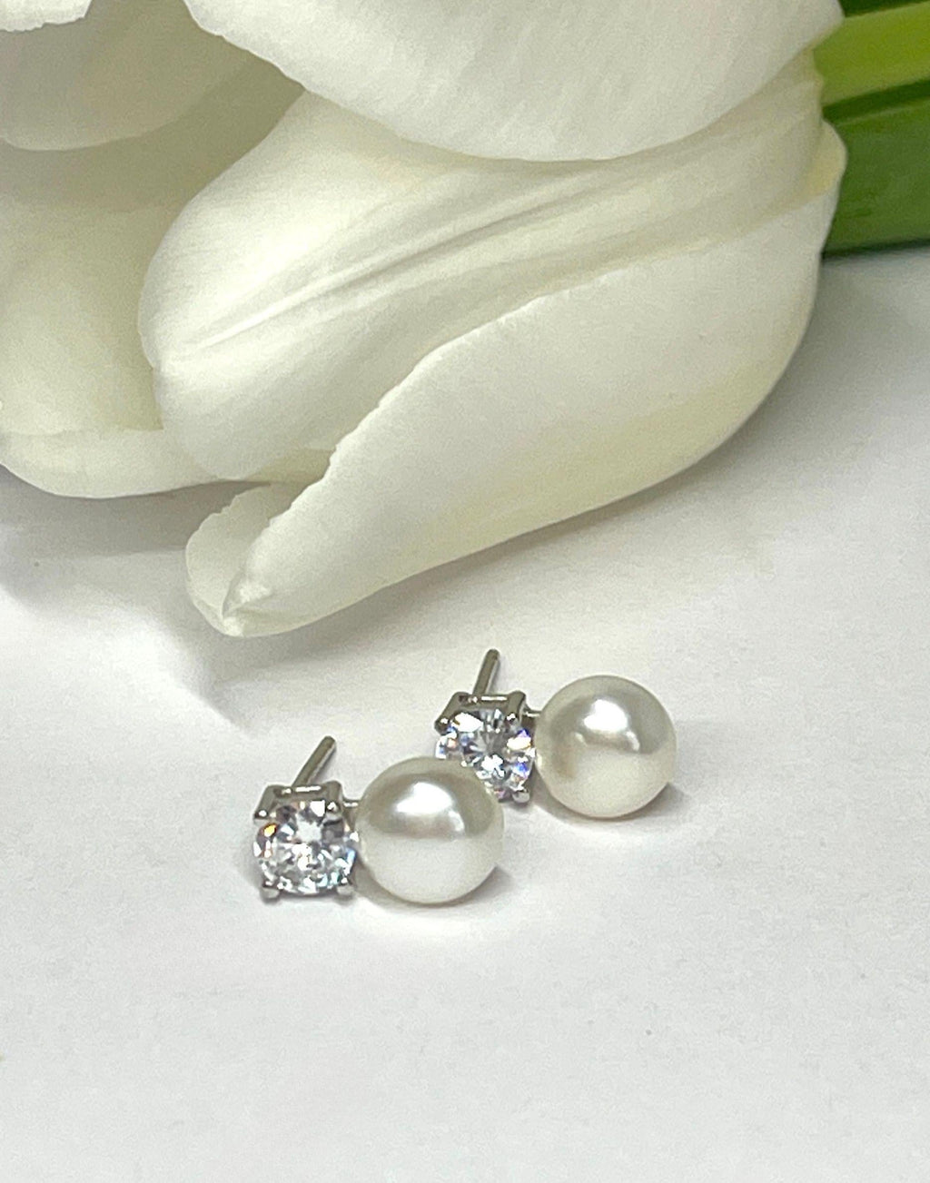 Pearl and CZ Stud Earrings