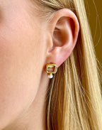 Pearl and Lemon Quartz Stud Earrings