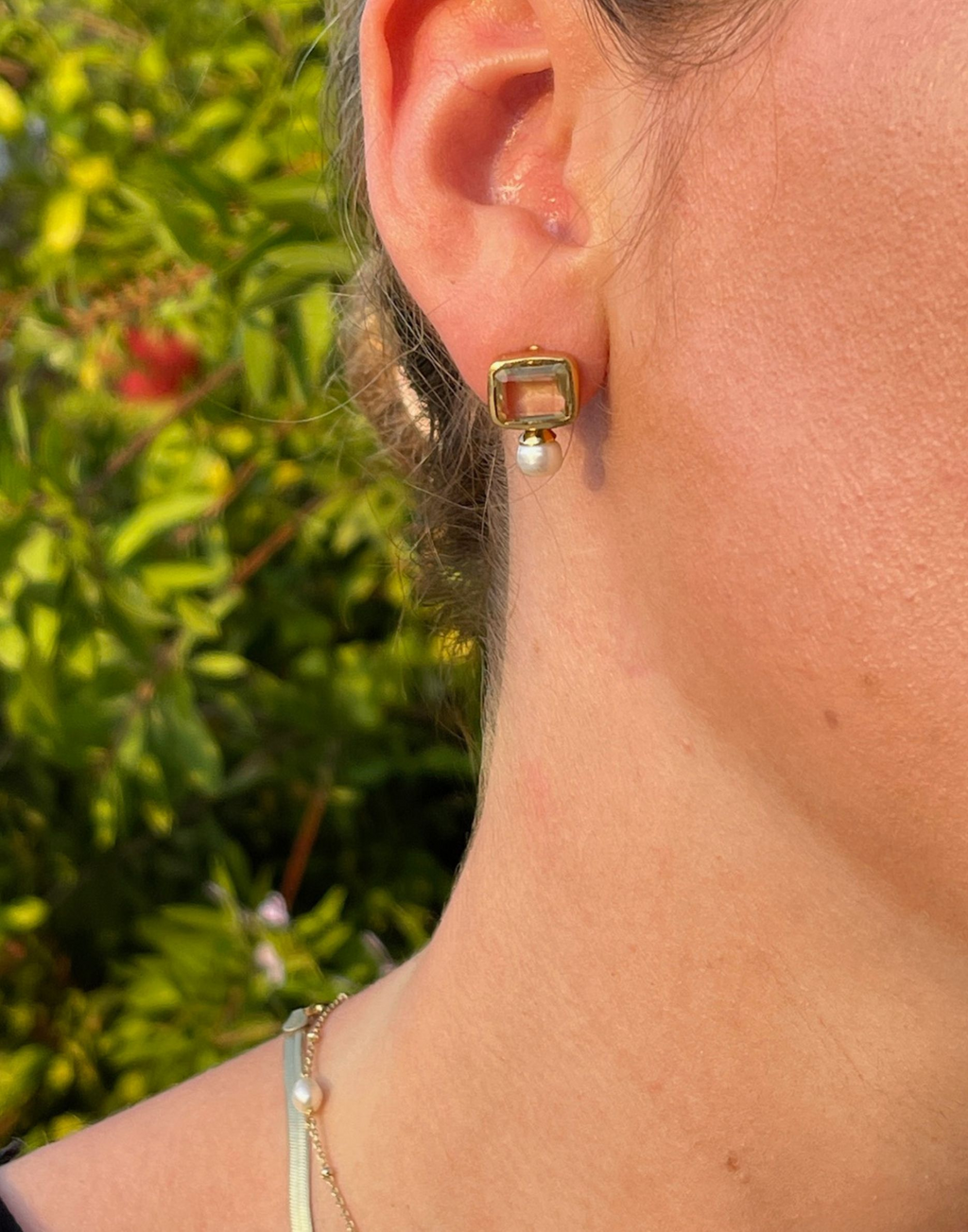 Pearl and Lemon Quartz Stud Earrings