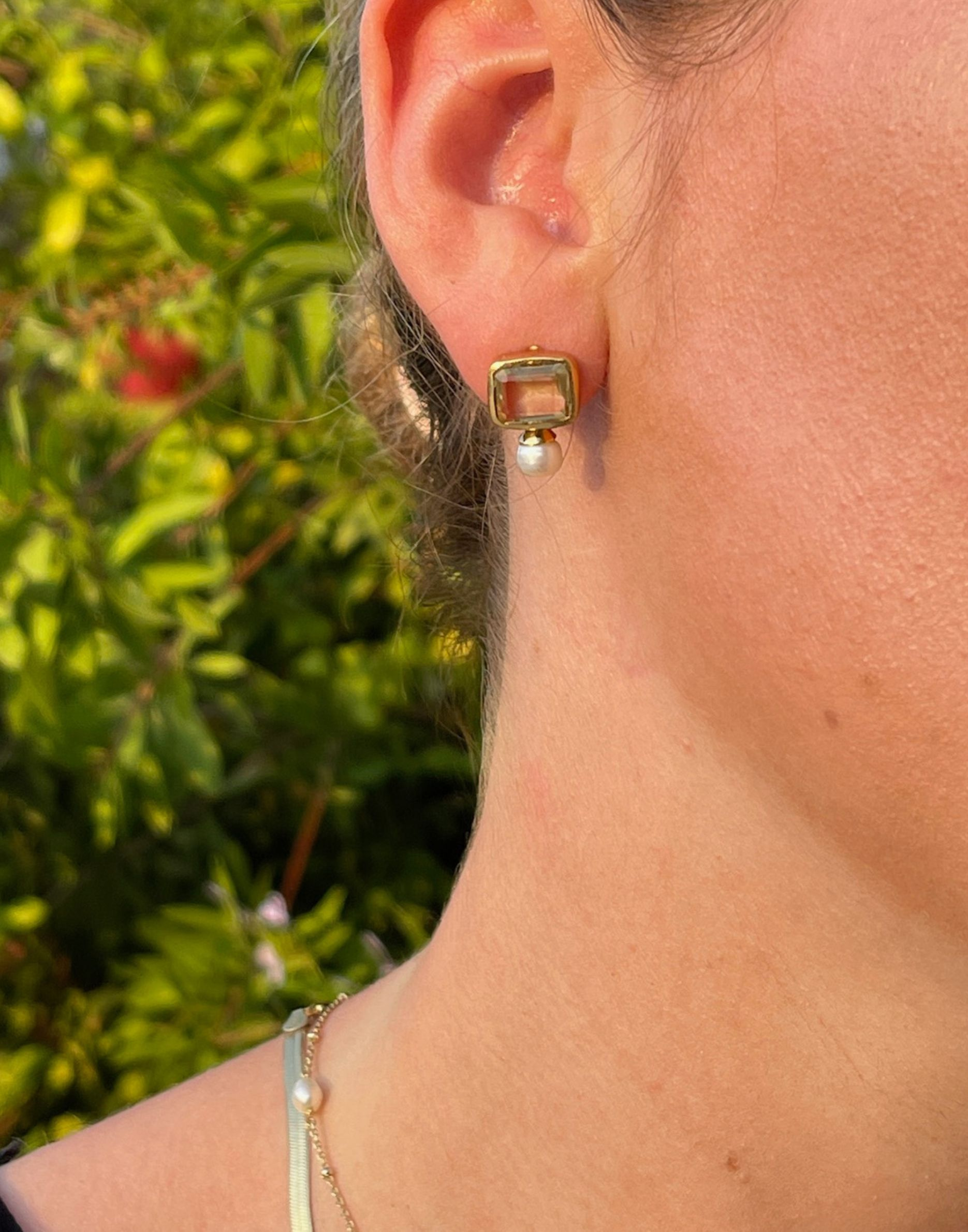 Pearl and Lemon Quartz Stud Earrings