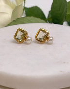 Pearl and Lemon Quartz Stud Earrings