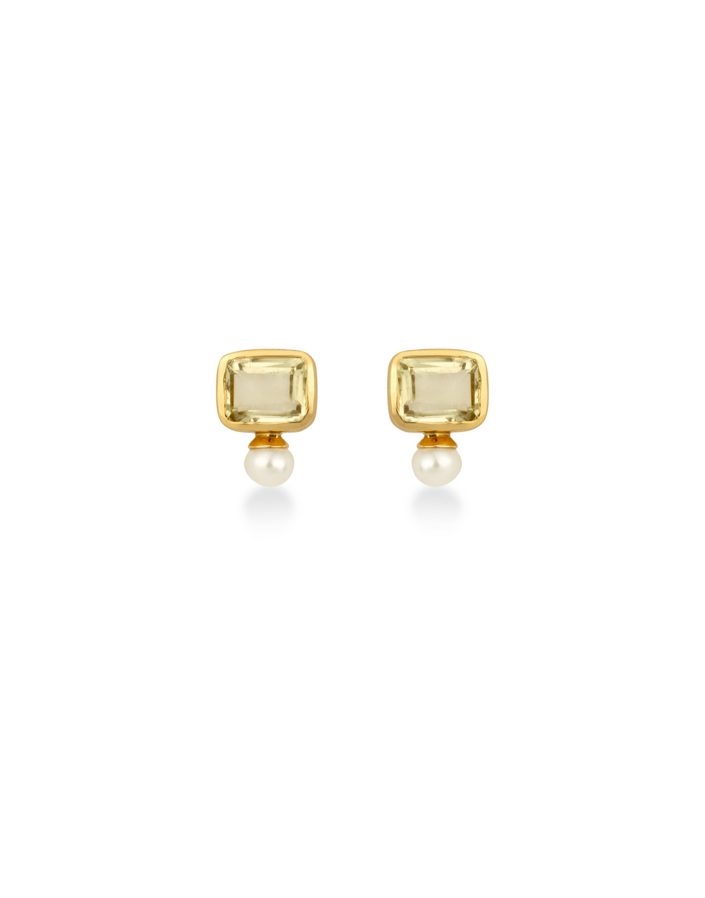 Pearl and Lemon Quartz Stud Earrings