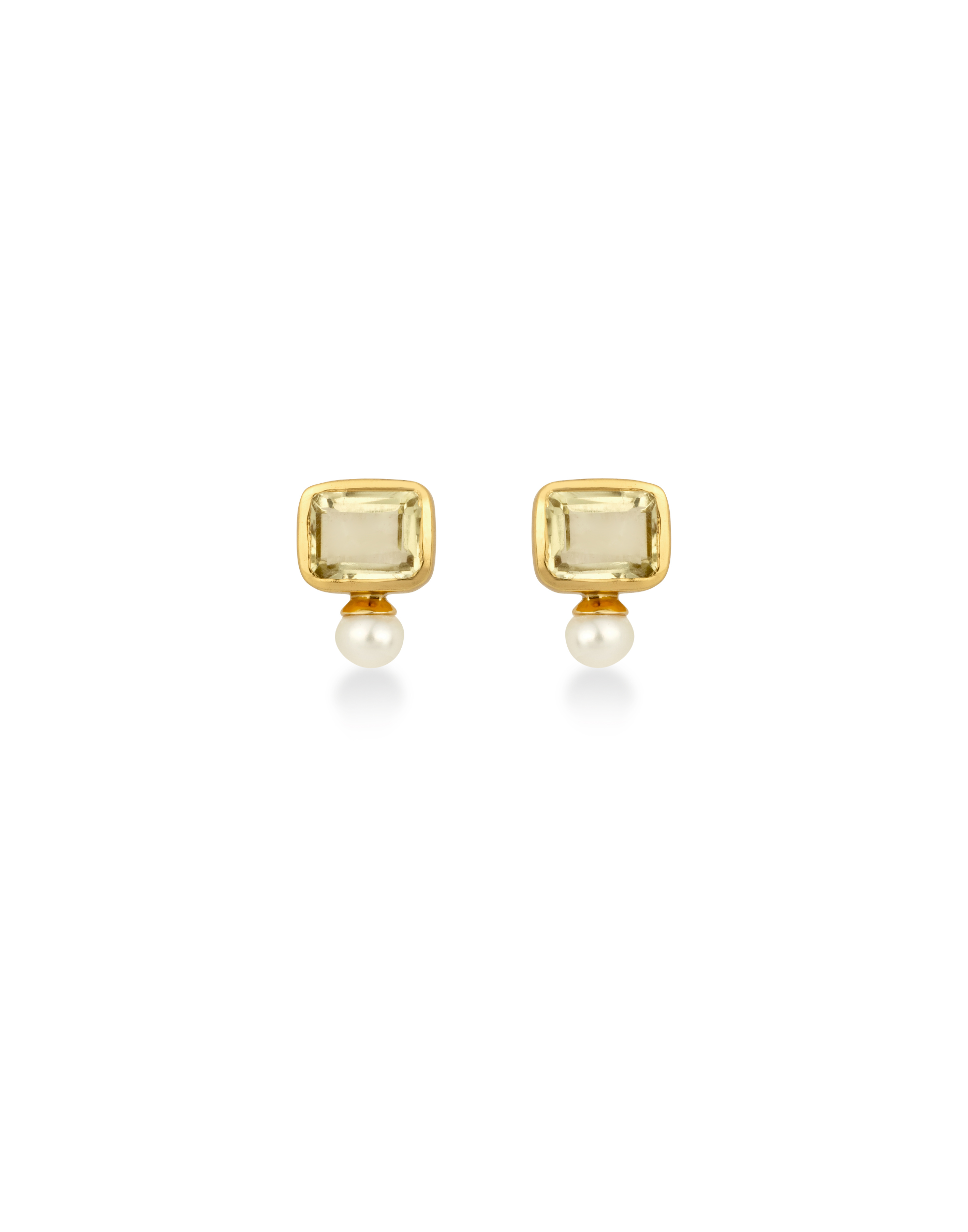 Pearl and Lemon Quartz Stud Earrings