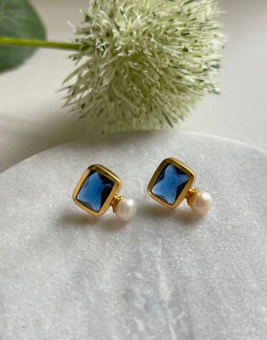 Pearl and Navy Stud Earrings