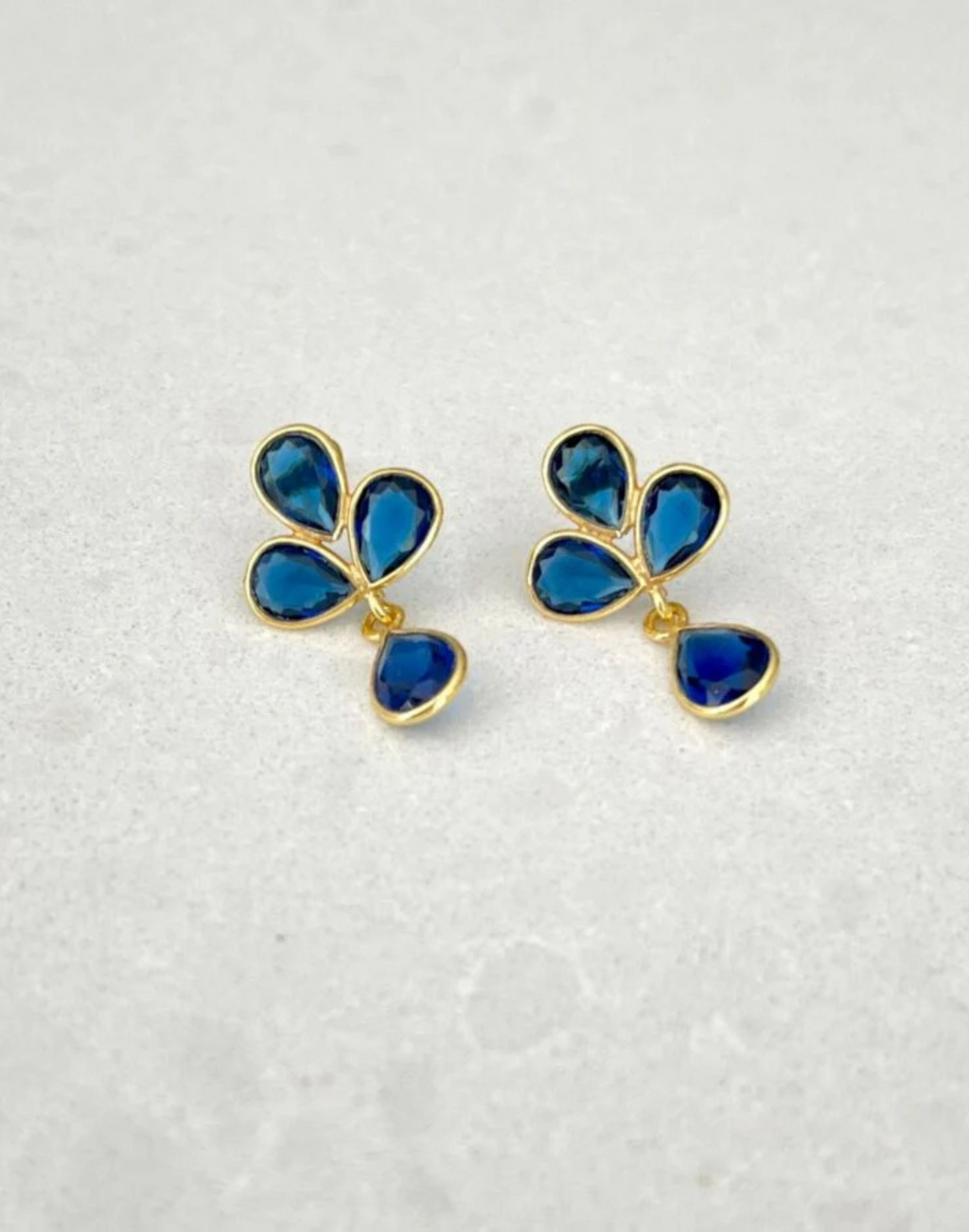 Petal Dark Blue Topaz Gold Earrings