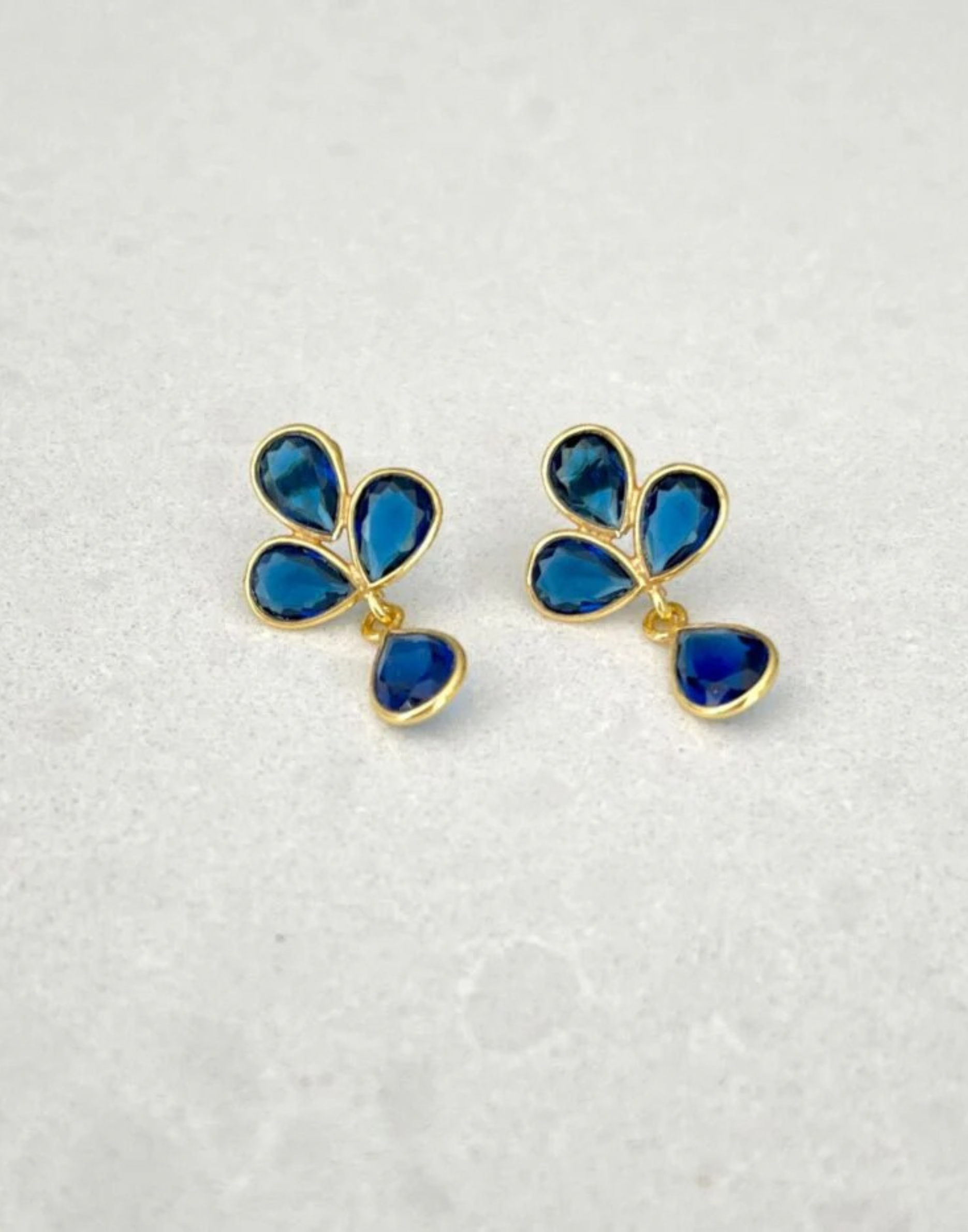 Petal Dark Blue Topaz Gold Earrings