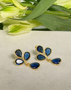 Petal Dark Blue Topaz Gold Earrings