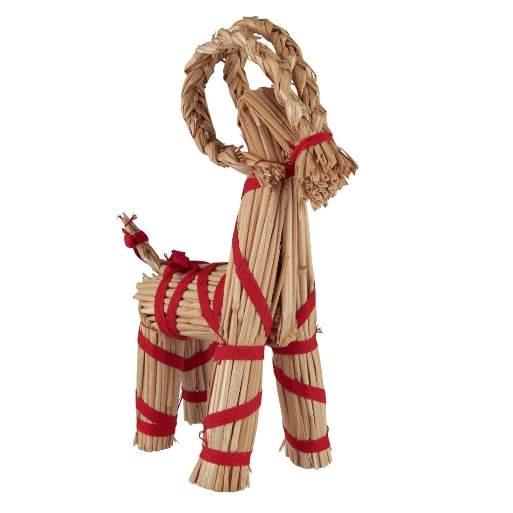 Scandi Straw Christmas Goat With Red Ribbon | Three Sizes