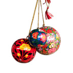 Hand Painted Kashmiri Paper Mache Baubles 40mm, Fair Trade | Set of 4