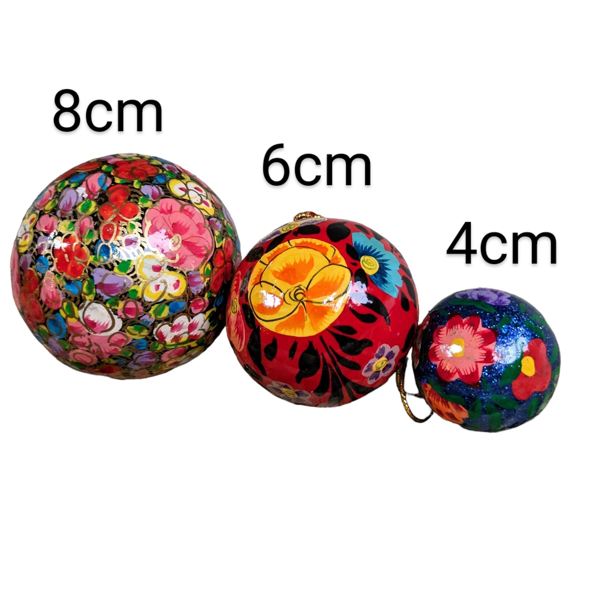 Hand Painted Kashmiri Paper Mache Baubles 60mm, Fair Trade | Set of 4