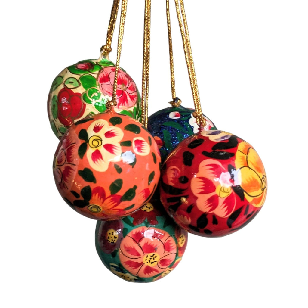 Hand Painted Kashmiri Paper Mache Baubles 40mm, Fair Trade | Set of 4