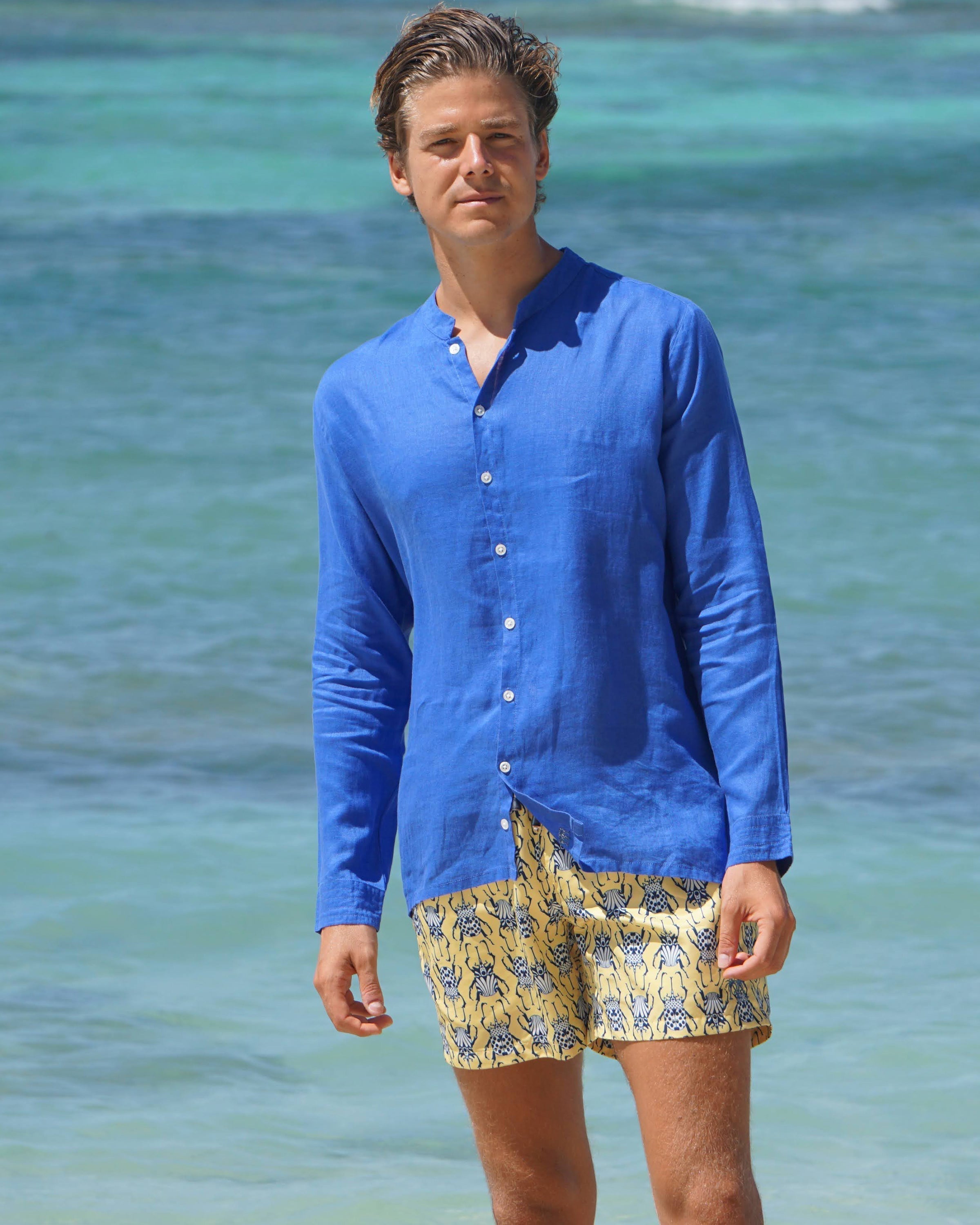 Linen Collarless Shirt