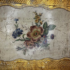 Large Vintage Florentine Gilt Wood Tray with Hand-Painted Pink & Gold Detailing