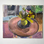 Still Life - Pink Tulips on a Table - Oil on Canvas