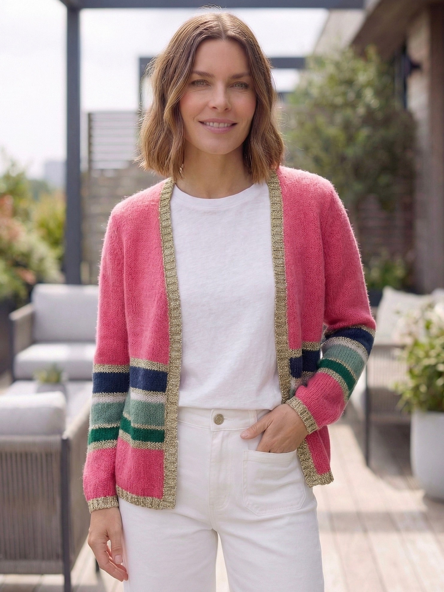 Emily Mohair & Merino Striped Cardigan with Lurex Trim