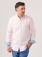 Flamingo Pink Linen Shirt - Grandfather Collar