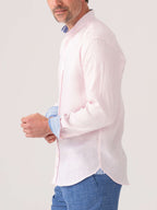 Flamingo Pink Linen Shirt - Grandfather Collar