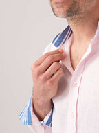 Flamingo Pink Linen Shirt - Grandfather Collar