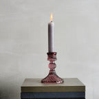 Pink Pressed Glass Dinner Candlestick - 10cm
