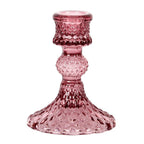 Pink Pressed Glass Dinner Candlestick - 10cm