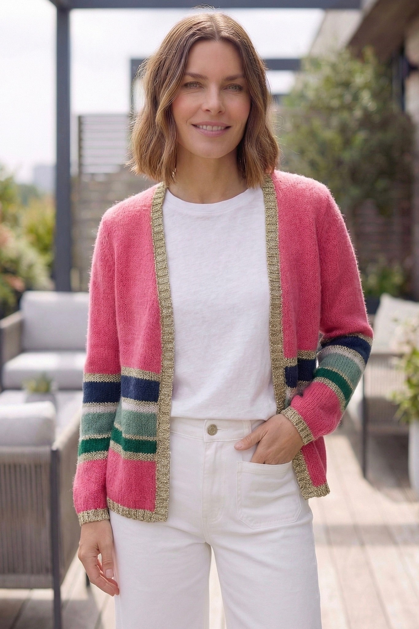 Emily Mohair & Merino Striped Cardigan with Lurex Trim