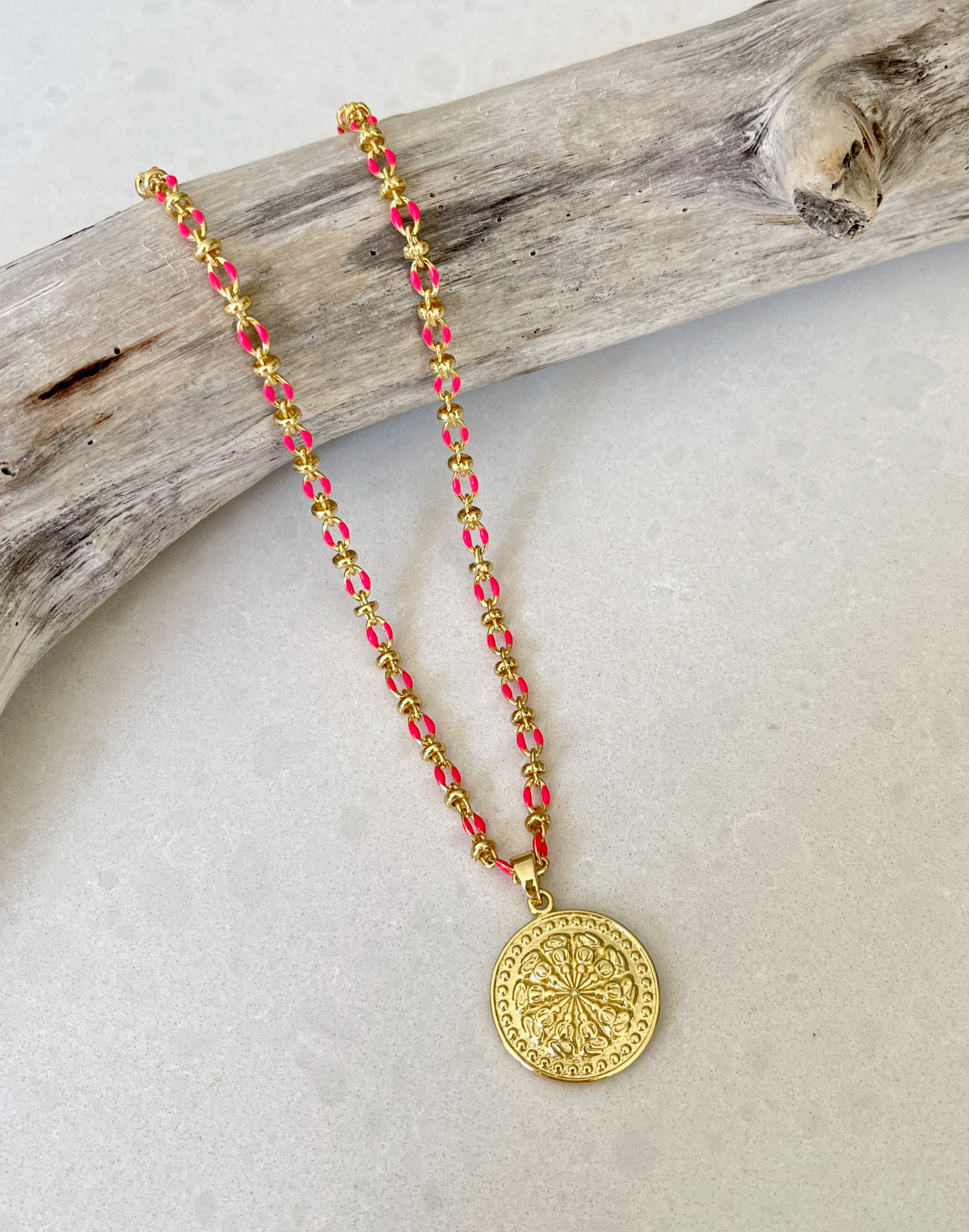 Pink Enamel Necklace