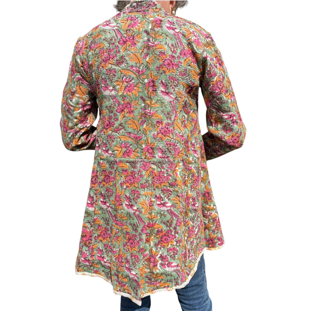 Pink & Apricot Long Kantha Coat