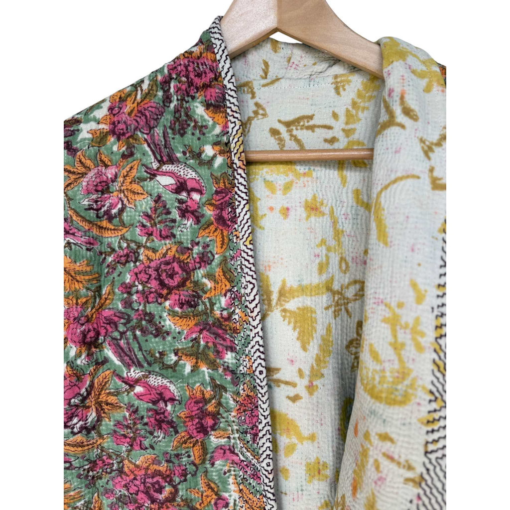 Pink & Apricot Long Kantha Coat
