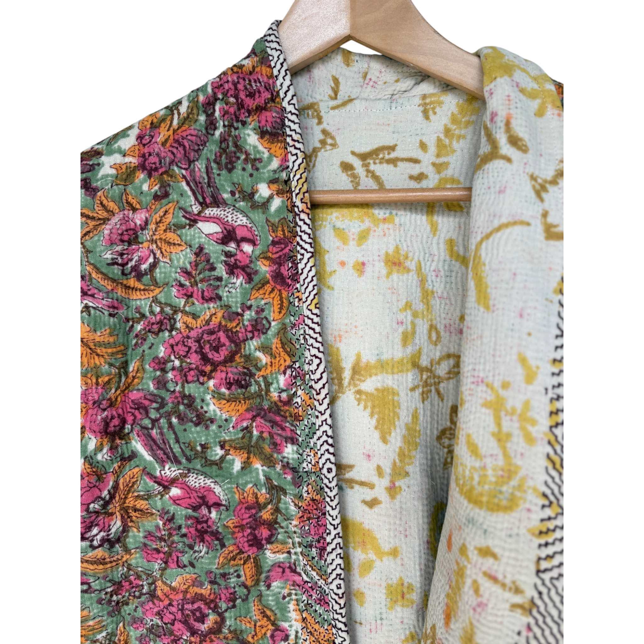 Pink & Apricot Long Kantha Coat