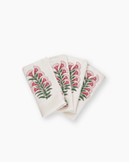 Pink Gladioli Cotton Block Print Napkins | Set of 4