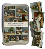 20 Postcard In A Tin | Vintage Cat & Dog Christmas Note Cards