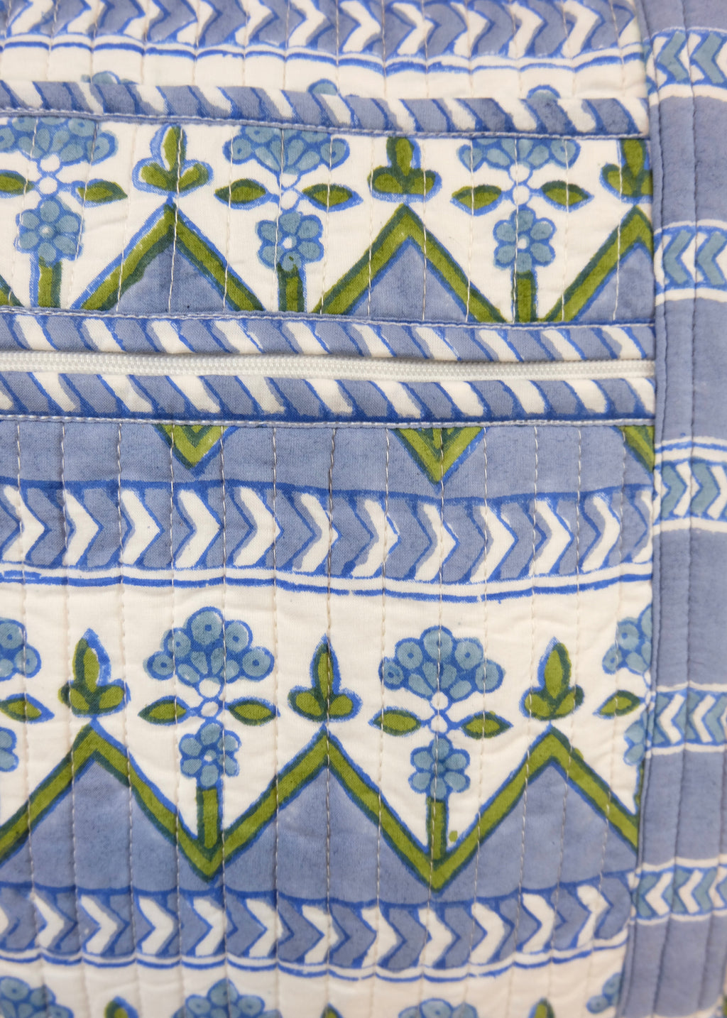 Large Block Print Blue Quilted Nappy / Diaper Bag