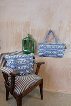 Large Block Print Blue Quilted Nappy / Diaper Bag