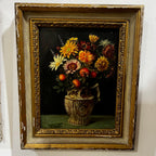 Oil Floral Still-life Painting by R. Swan in an Ornate Wooden Frame