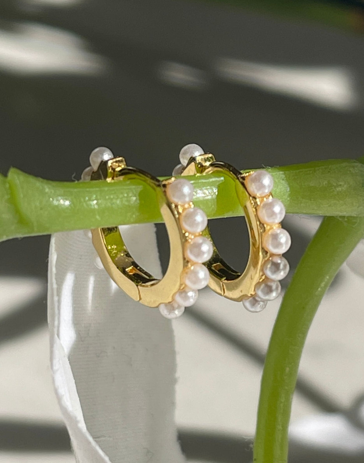 Gold Pearl Huggie Earrings