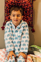 Boys Cotton Pyjamas in Blue Elephant Print