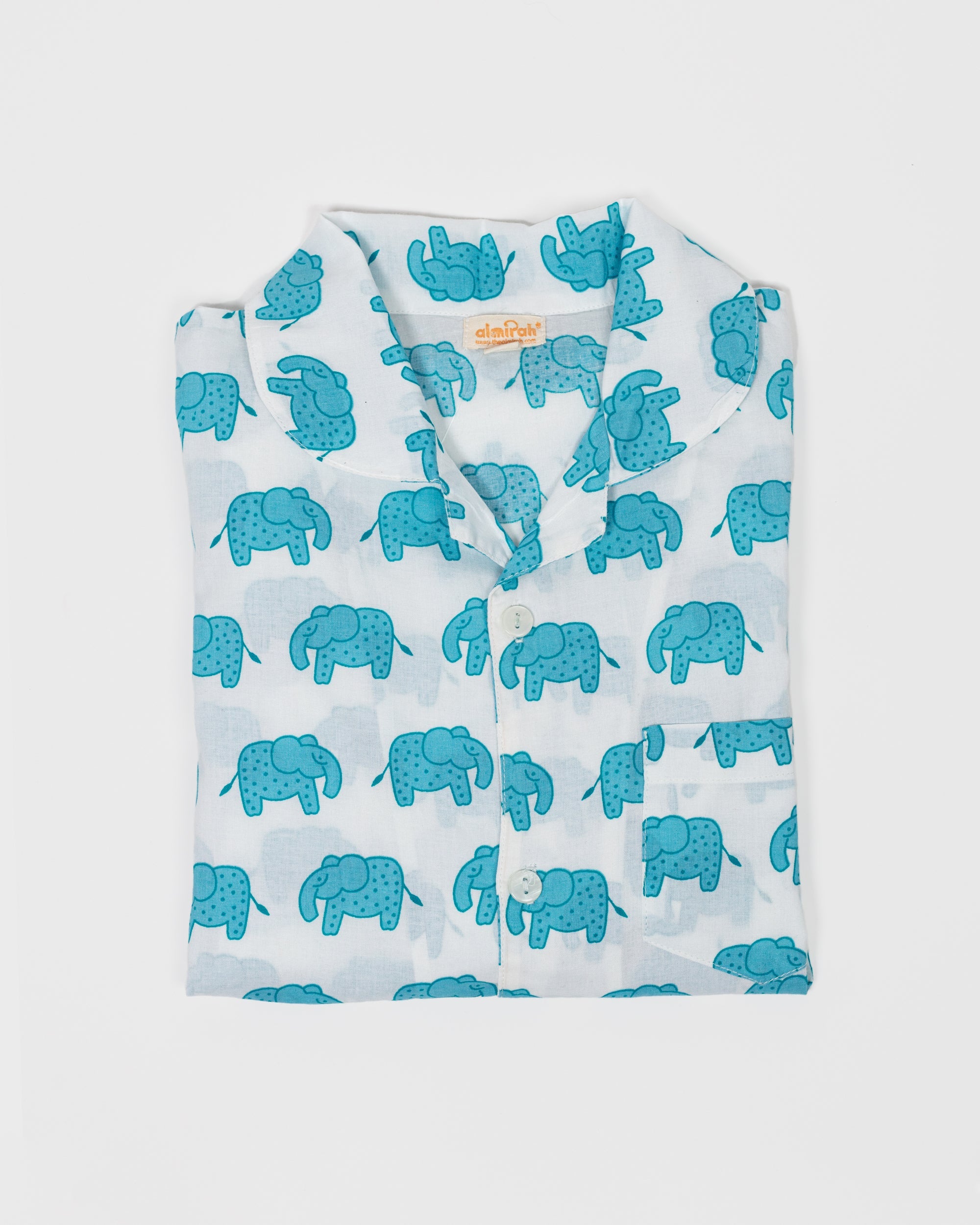 Boys Cotton Pyjamas in Blue Elephant Print